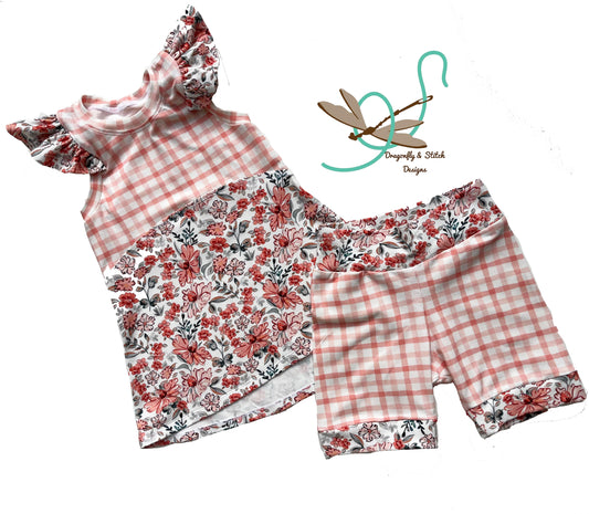 Floral and ginham Dragonfly Tunic and banded shorts