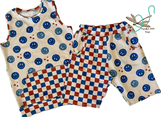 Organic Happy Face  Tank and Pocket Shorts (Unisex)