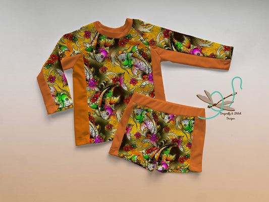 Koi Swim-Safe Rashguard and Euro Shorts (unisex)