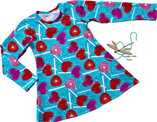 Heart Lollipops Swing Tunic in Aqua