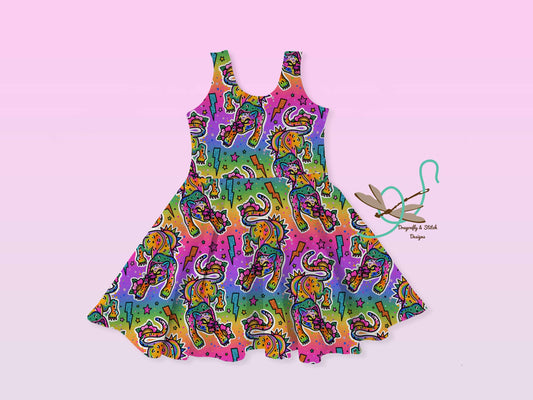 Rainbow Jaguar Twirl Dress
