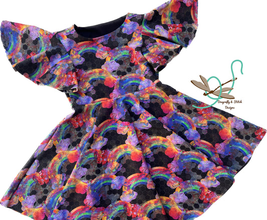 Rainbow Twirl Dress with Butterfly Sleeves