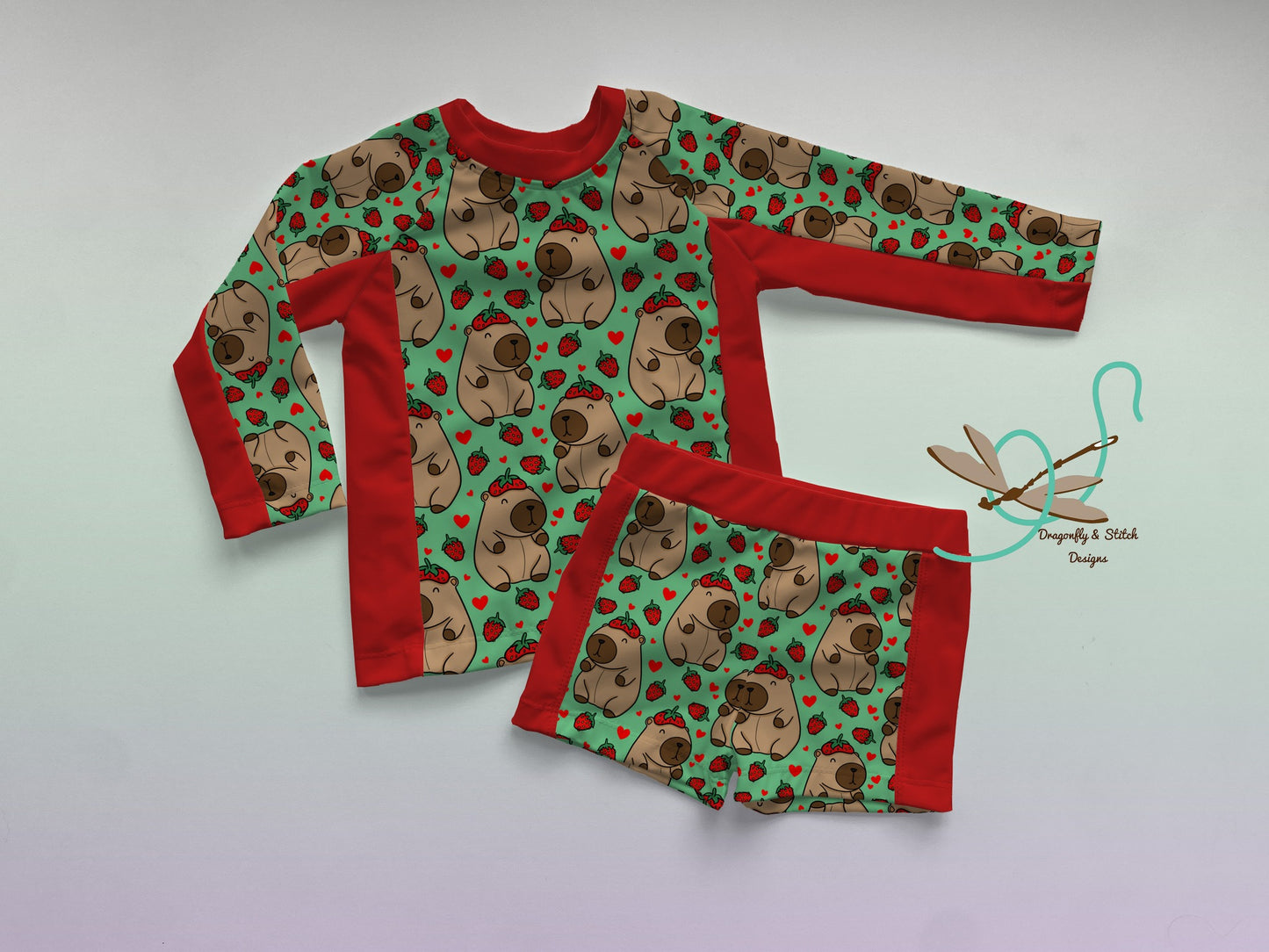 Capybara Rashguard and Euro Shorts (unisex)