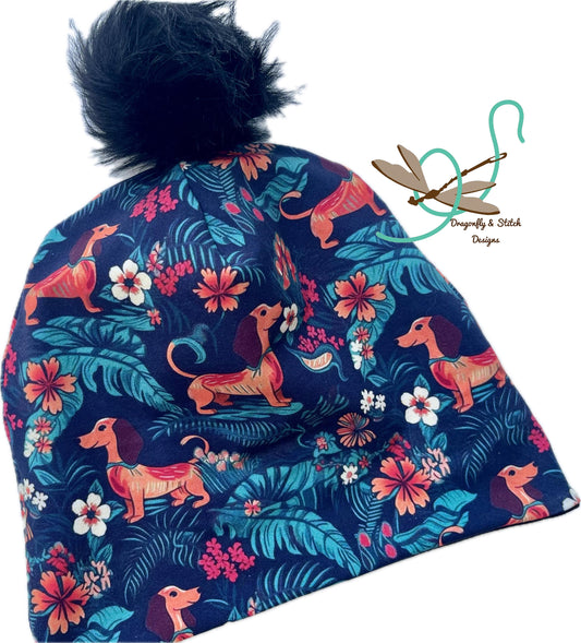 Dachshund Slouchy Beanie with pom pom